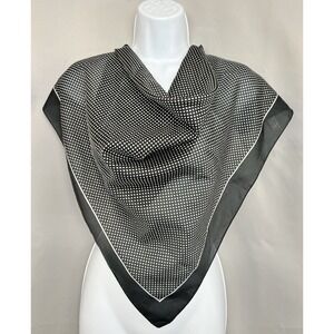 Made In Italy 100% Polyester Polka Dot‎ Black White Square Scarf 25.5"x 25"